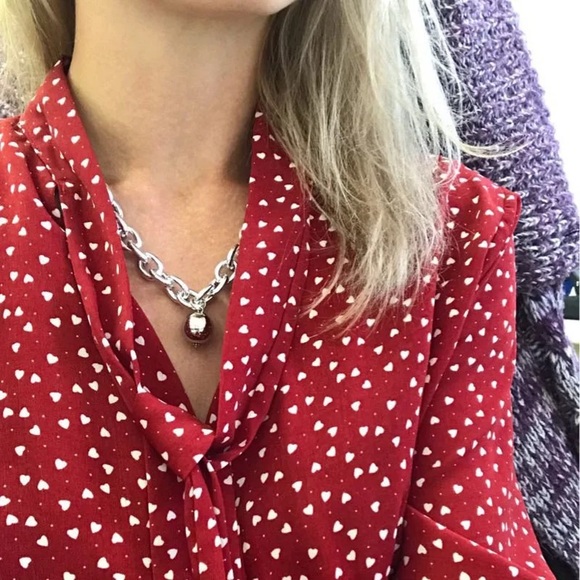 Zara Ball and Chain Matte Textured Gold Pendant Oval Circle Link Necklace Metal - Picture 11 of 16